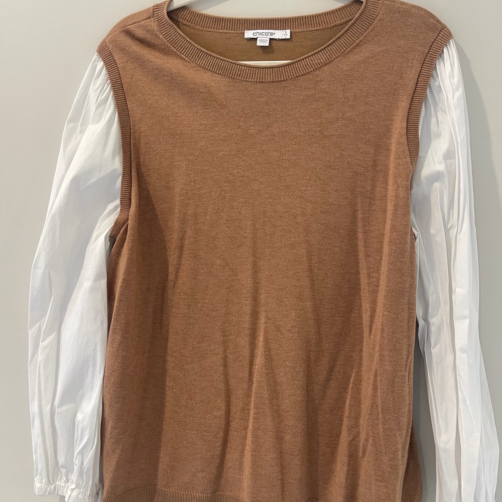 Chico's Camel and White Sweater